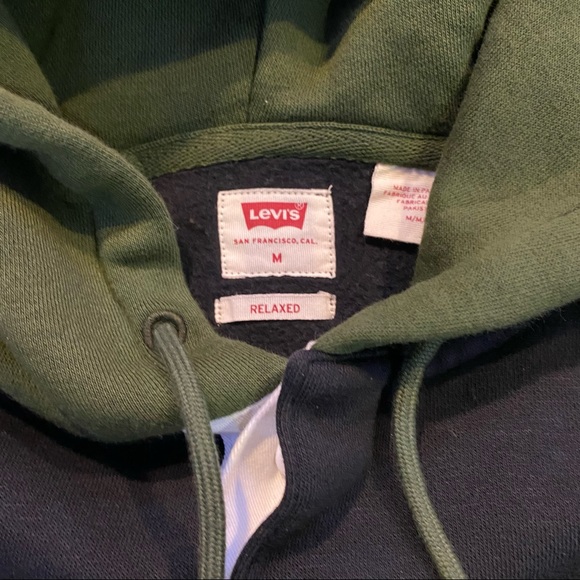 Levi’s Navy and Green Striped Button Up Hoodie - Picture 3 of 4